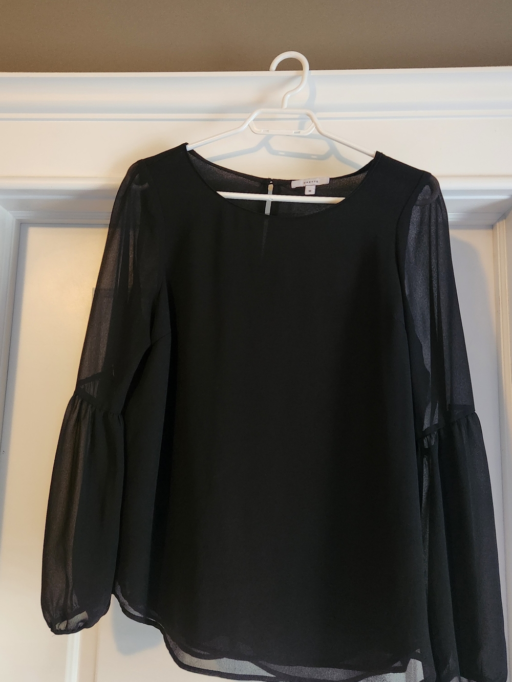 Semi-Sheer Bell-Sleeve Blouse in Black